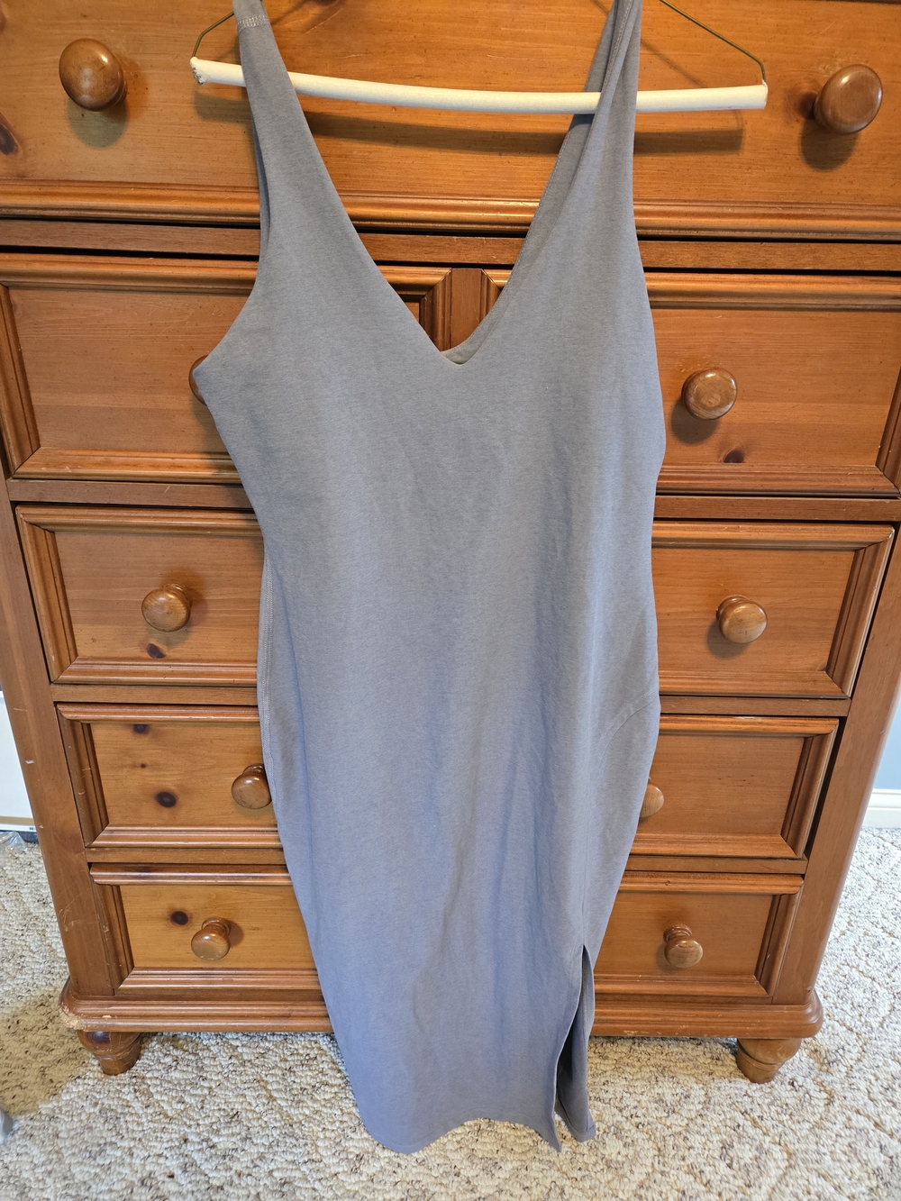 Beyond Yoga Sleeveless V-Neck Midi Dress in Slate Blue